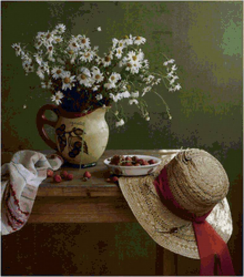 натюрморт - ромашки, шляпа, натюрморт, цветы - предпросмотр