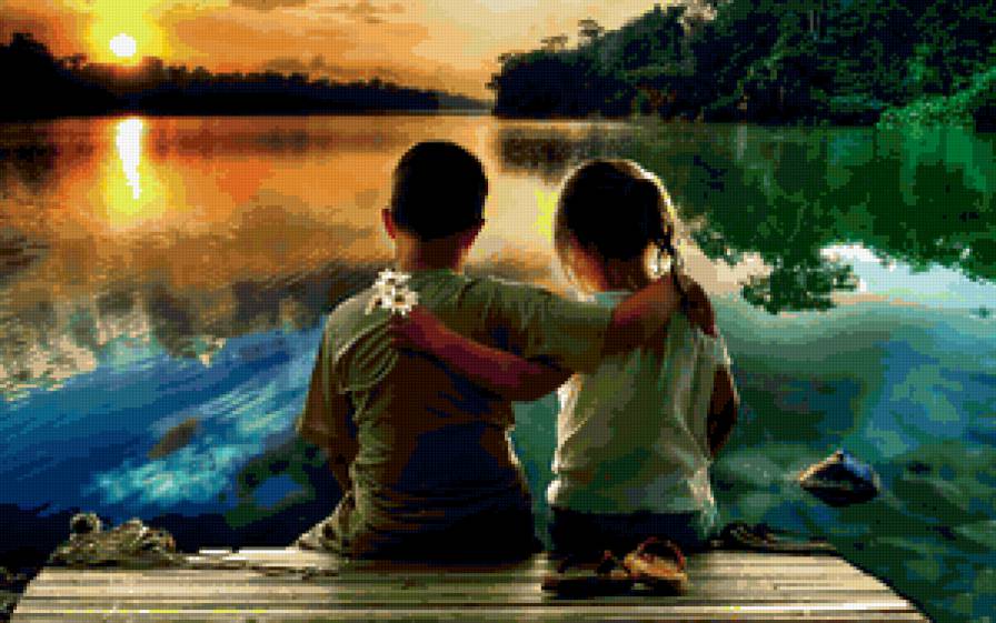 Дружба - двое, пара, пейзаж, дружба, детство, закат - предпросмотр