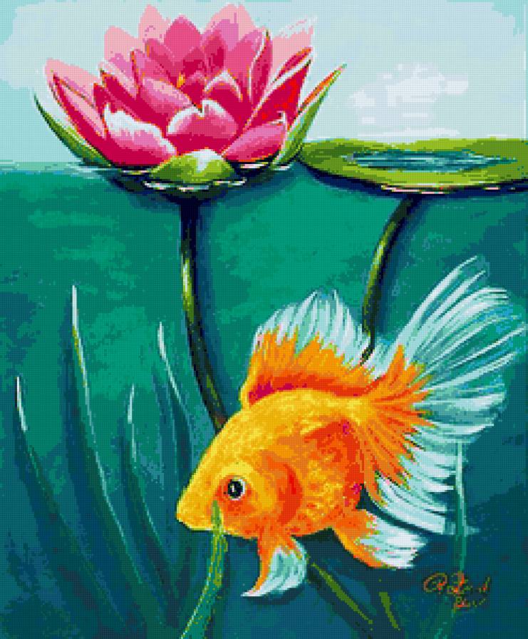 Золотая рыбка - кувшинка, рыбки, рыба, золотая рыбка, цветок, рыбка, вода - предпросмотр