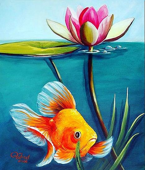 Золотая рыбка (часть 2) - золотая рыбка, рыбки, вода, рыба, кувшинка, рыбка, цветок - оригинал