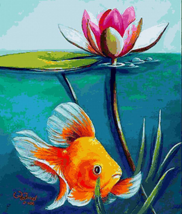 Золотая рыбка (часть 2) - рыбка, вода, рыба, кувшинка, цветок, золотая рыбка, рыбки - предпросмотр