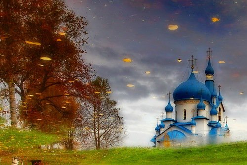 золотые купола - осень, пейзаж, храм - оригинал
