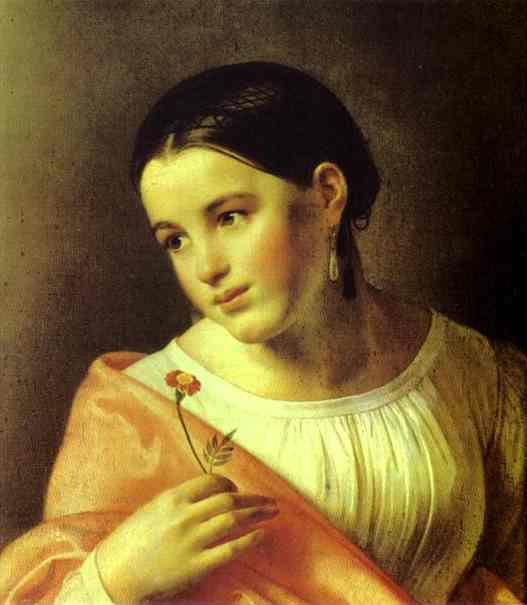 Девушка с цветком - цветок, женщина, картина, портрет, девушка - оригинал
