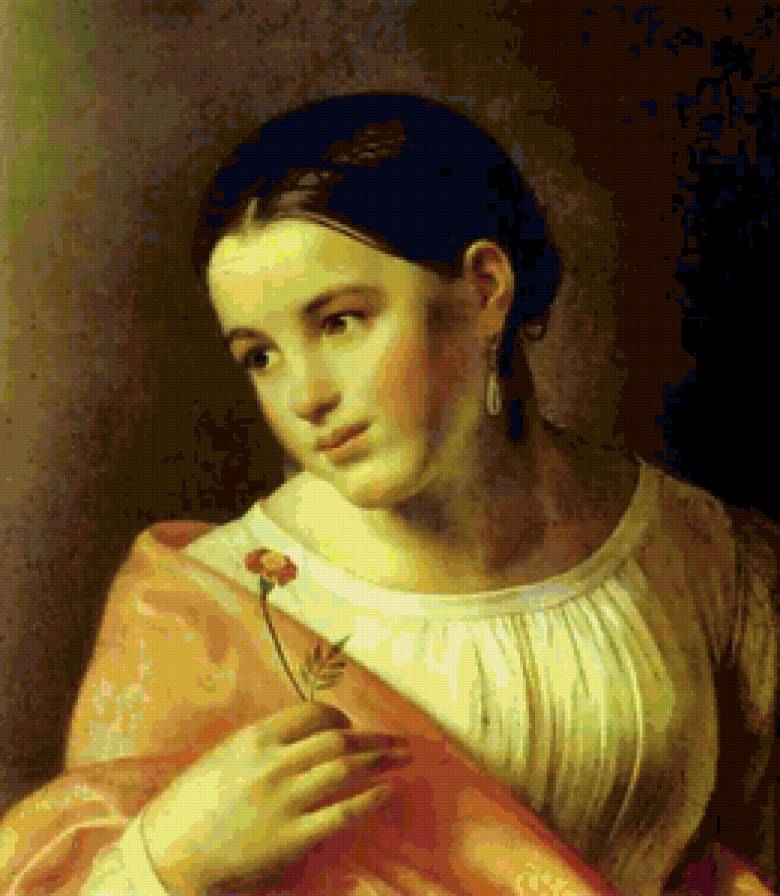 Девушка с цветком - картина, девушка, цветок, женщина, портрет - предпросмотр