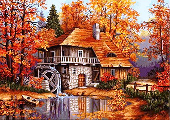 осень - пейзаж, дом, осень - оригинал