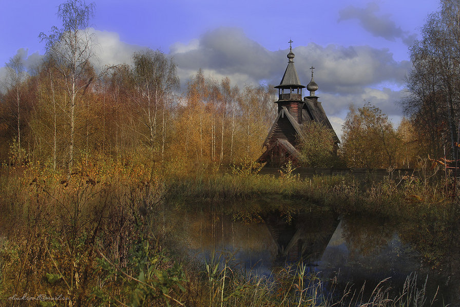 озеро, храм - церковь, храм, осень - оригинал