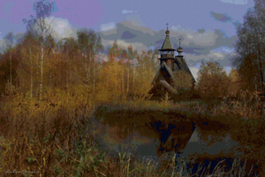 озеро, храм - церковь, храм, осень - предпросмотр