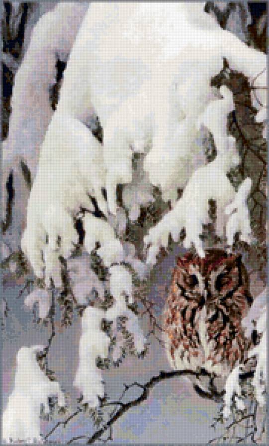 Серия "Птицы" - пейзаж, птицы, филины, совы, зима - предпросмотр