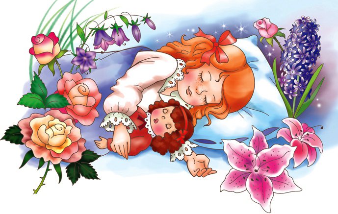 Сладкие сны - мишка, детки, цветы, девочка, сладкие сны, кукла, малыш, игрушки - оригинал