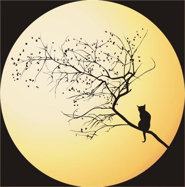 Лунный кот - черный, луна, ночь, полнолуние, кот - оригинал