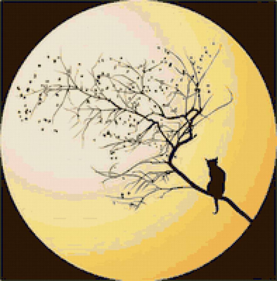 Лунный кот - ночь, черный, луна, кот, полнолуние - предпросмотр