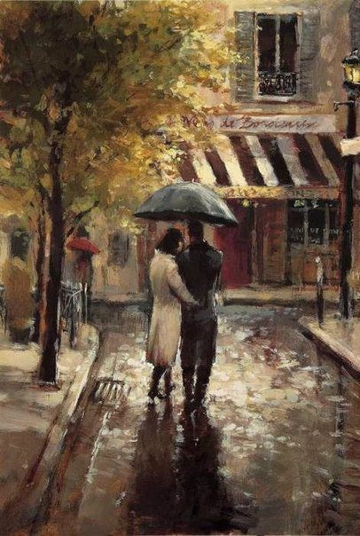 Двое под зонтом. - дождь, мужчина, зонт, женщина, город - оригинал