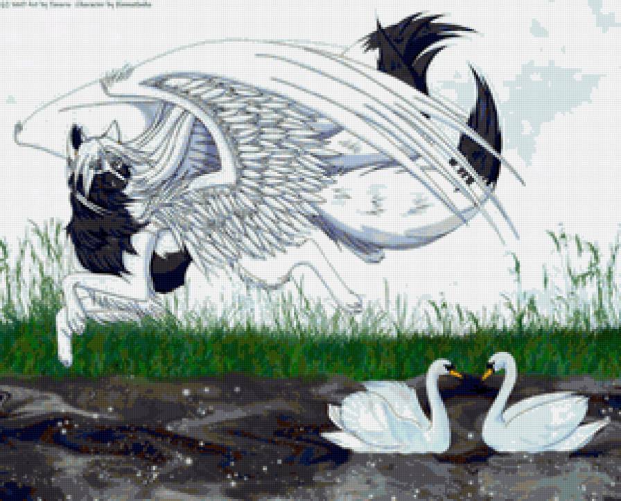 Волчица - волк, лебеди, волк с крыльями - предпросмотр