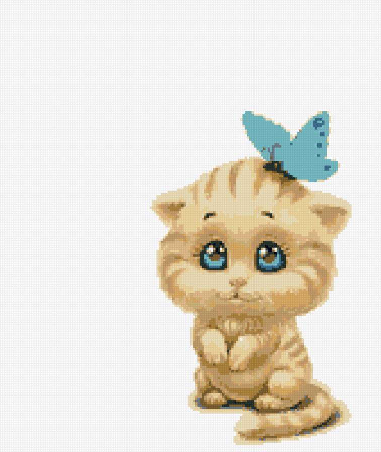 кошеня - звери, бабочка, котенок, детям - предпросмотр