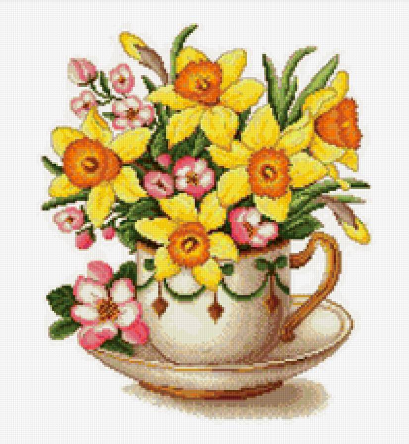 Нарциссы - букет, ваза, цветы - предпросмотр