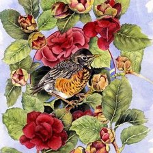 Оригинал схемы вышивки «птица в цветах» (№119782)