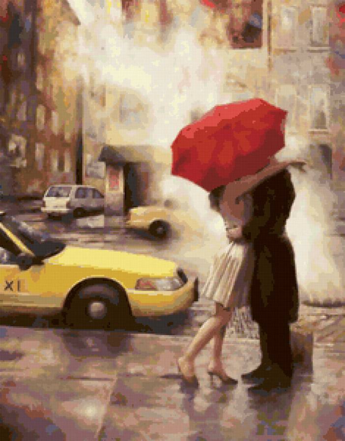 Красный зонт Daniel Del Orfano - картина - предпросмотр