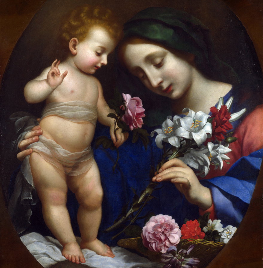 After Carlo Dolci - The Virgin and Child with Flowers - портрет, святая, живопись, картина, религия - оригинал