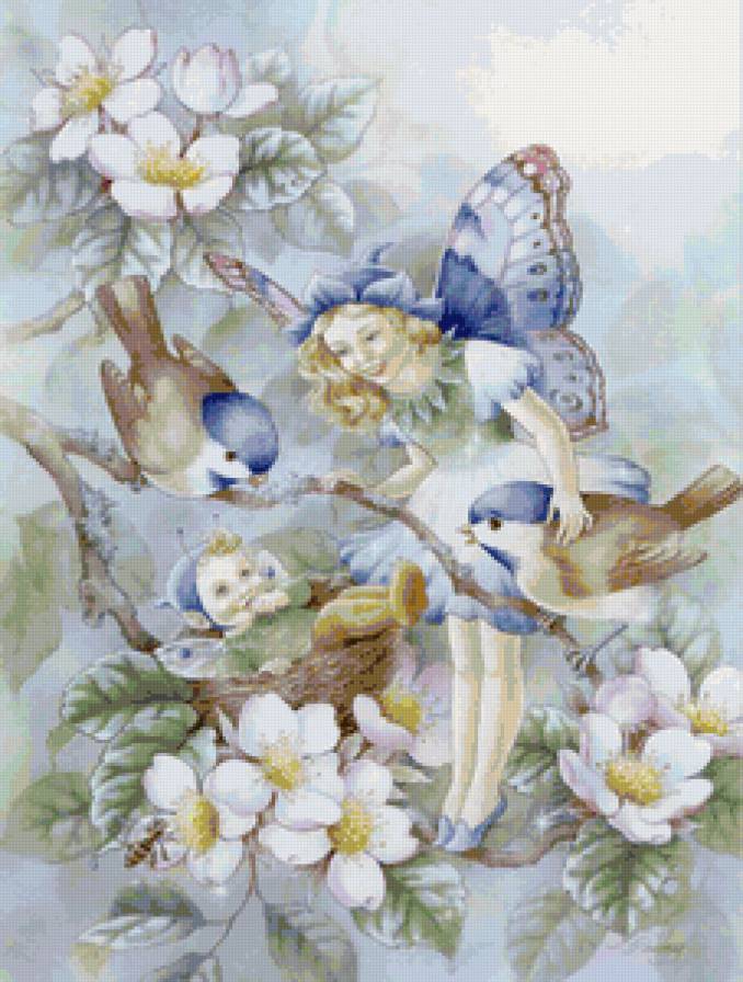 №121091 - цветы, эльфы, птицы - предпросмотр