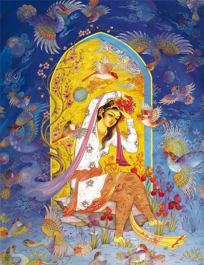 Индийская сказка - девушка, птицы - оригинал