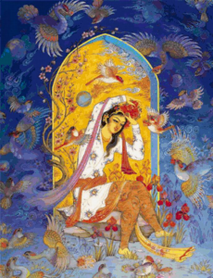 Индийская сказка - девушка, птицы - предпросмотр