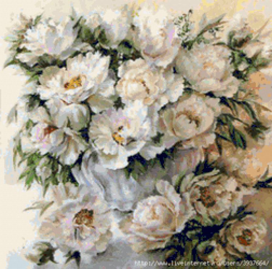 Белые пионы в белой вазе - предпросмотр