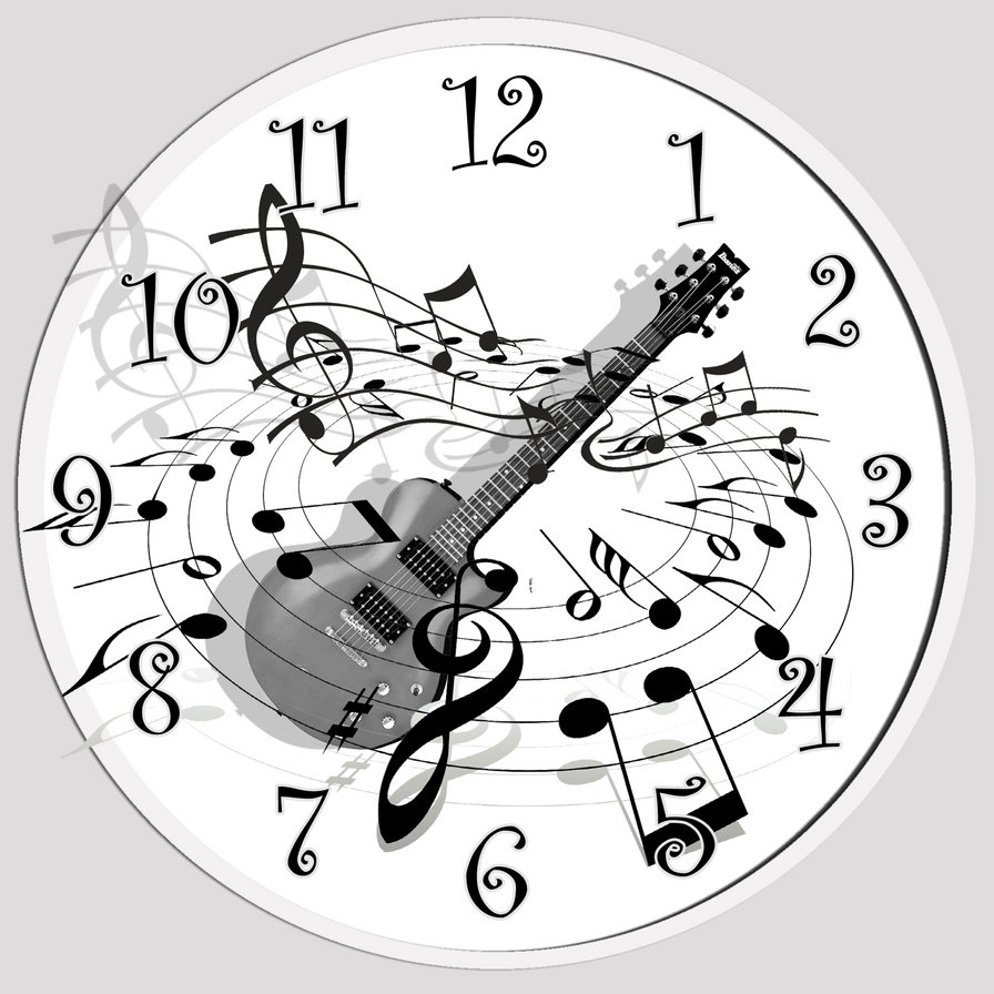 Часы с гитарой - гитара, ноты, музыка, часы, часики - оригинал