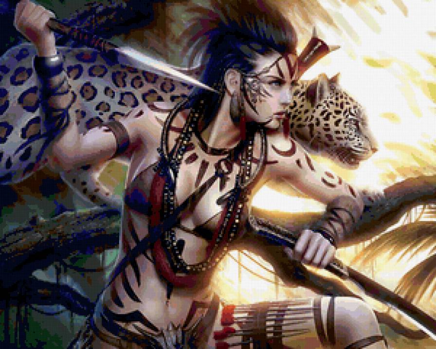 №121768 - девушка, люди, кошки, животные, фентэзи, леопард - предпросмотр