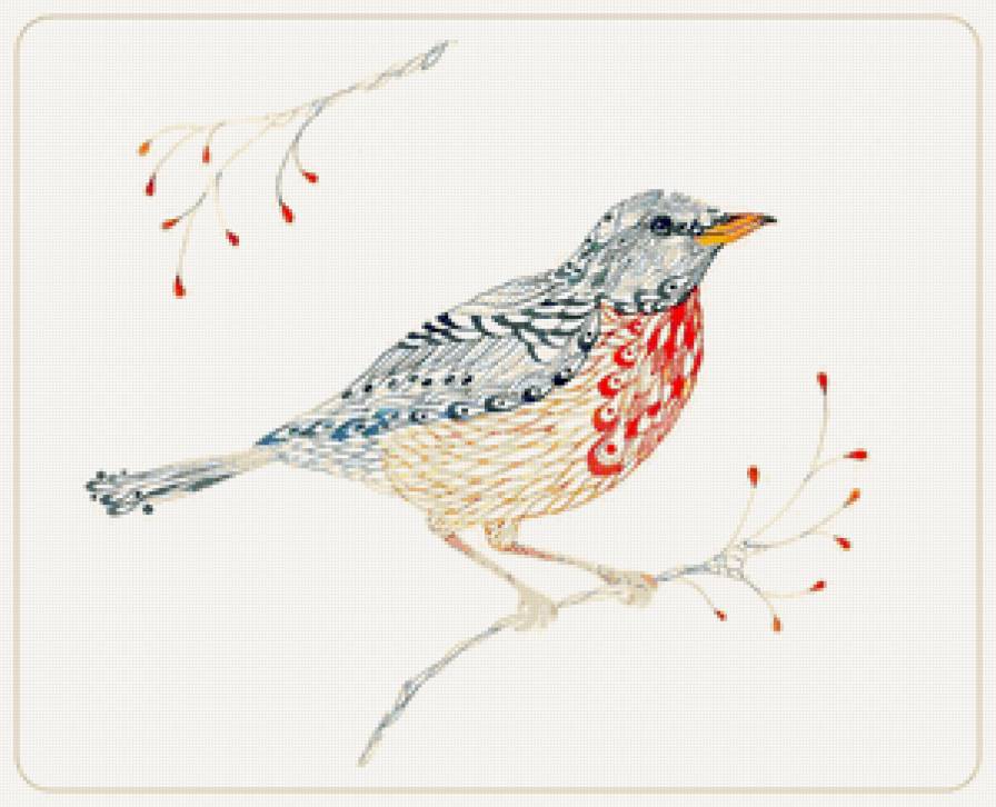 Серия "Птицы в узорах" - птицы, узоры, дрозды - предпросмотр