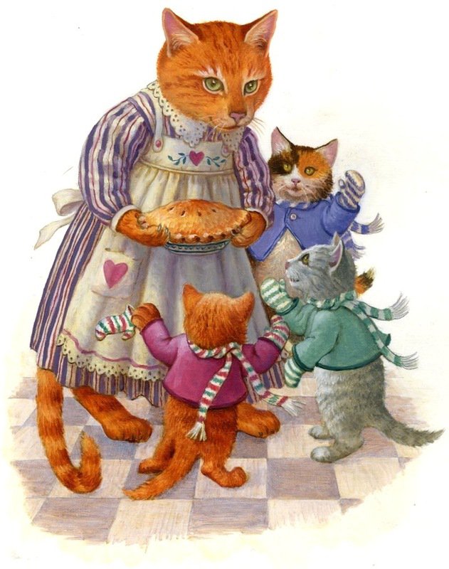 Кошка с котятами - животные, коты, живопись - оригинал