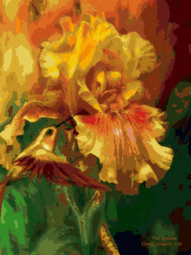 №122244 - цветы, птица, ирис - предпросмотр