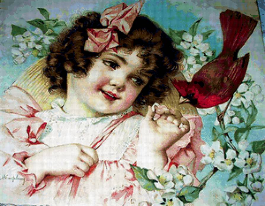 девочка и птичка - предпросмотр