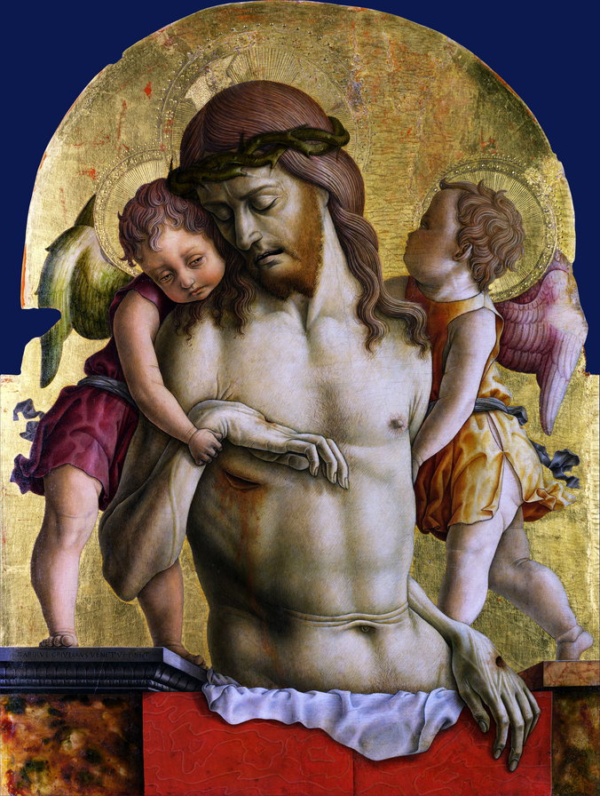 Карло Кривелли - Христос поддерживаемый двумя ангелами - икона, мужчина, религия, христианство, живопись - оригинал