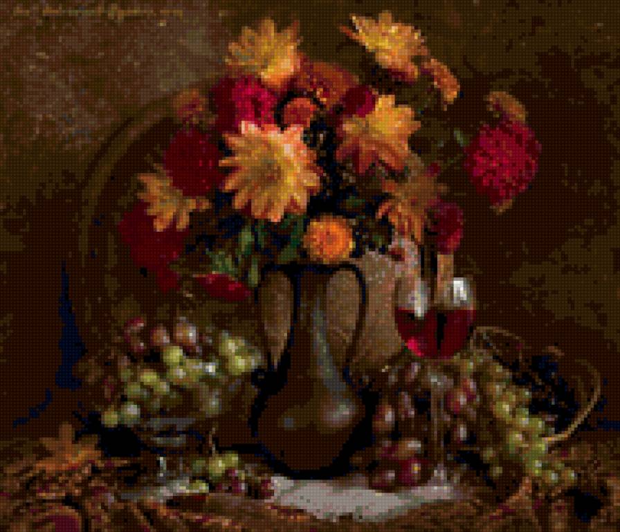 натюрморт - цветы, натюрморт, фрукты - предпросмотр