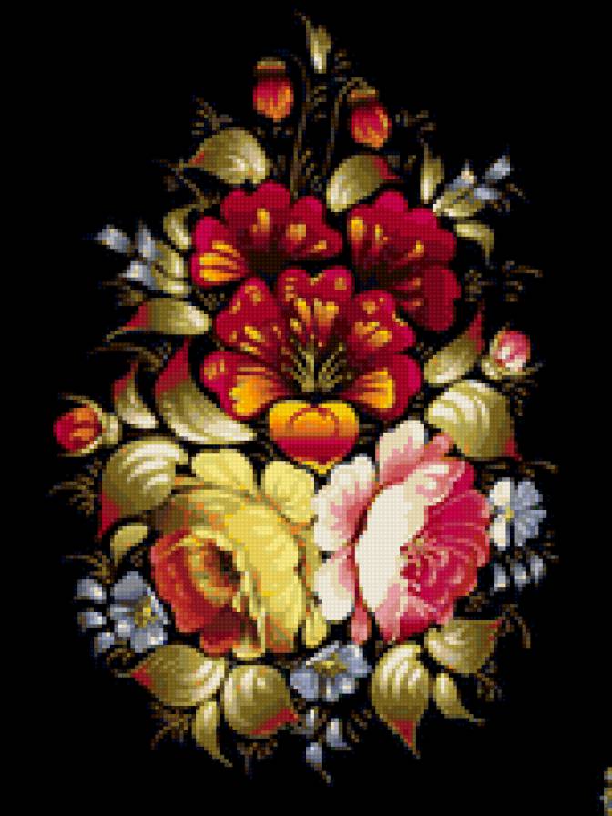 Жостовские мотивы - роспись, букет, цветы - предпросмотр