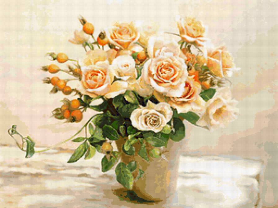 №122928 - букет, розы, цветы, ваза - предпросмотр