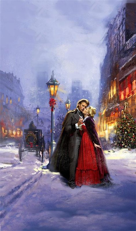 Зимний вечер - зима, любовь, поцелуй, улица, пара, влюбленные - оригинал