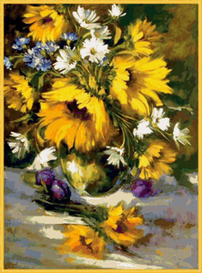 Букет подсолнухов - картина, живопись, подсолнухи, цветы, букет - предпросмотр