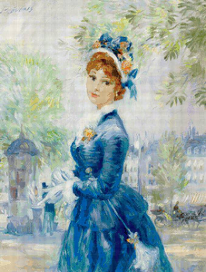 В синем - девушка, пейзаж - предпросмотр