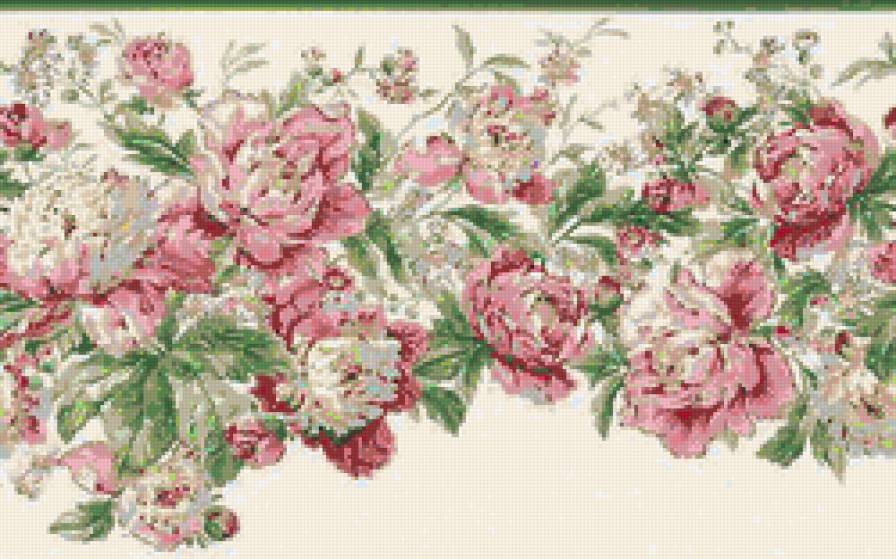 бордюр - пионы, скатерть, цветы, полотенце, бордюр - предпросмотр