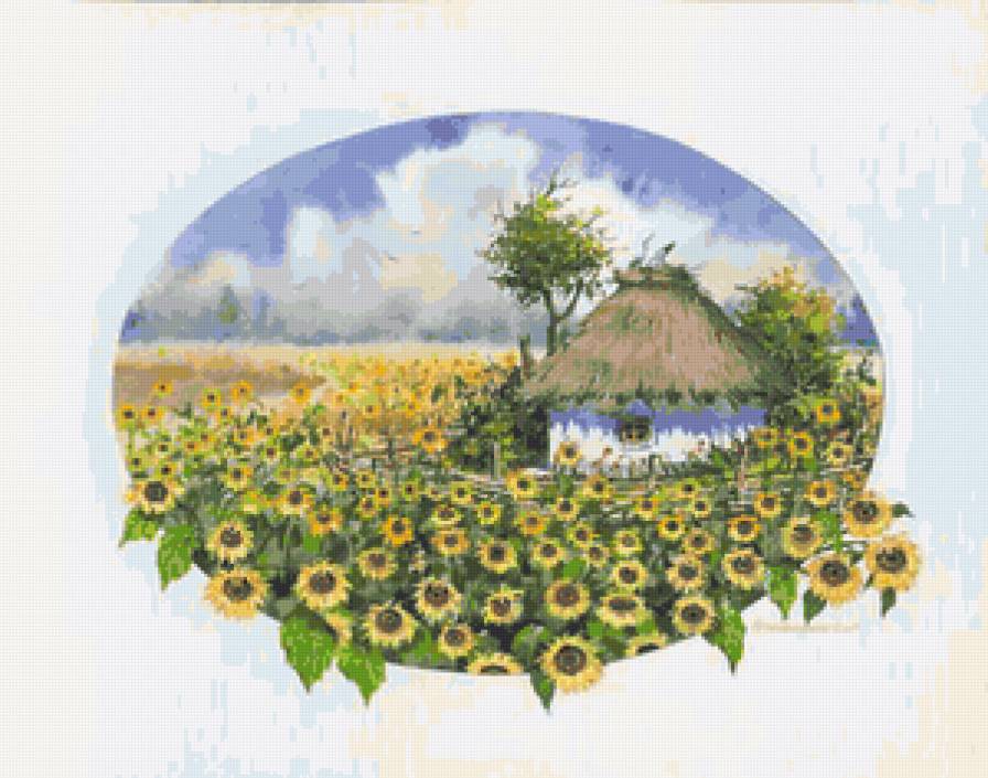 Серия "Пейзаж. Лето" - лето, подсолнухи, пейзаж, цветы, домик - предпросмотр