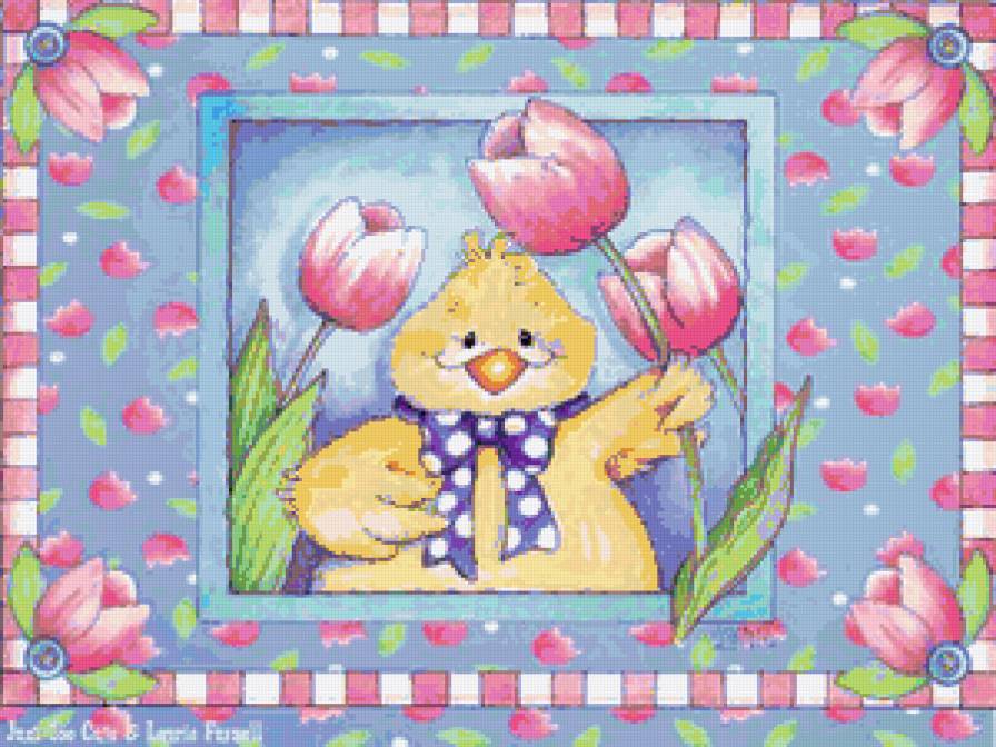 Пасхальная подушка - цветы, подушка, тюльпаны, цыпленок, пасха, для детей, весна - предпросмотр