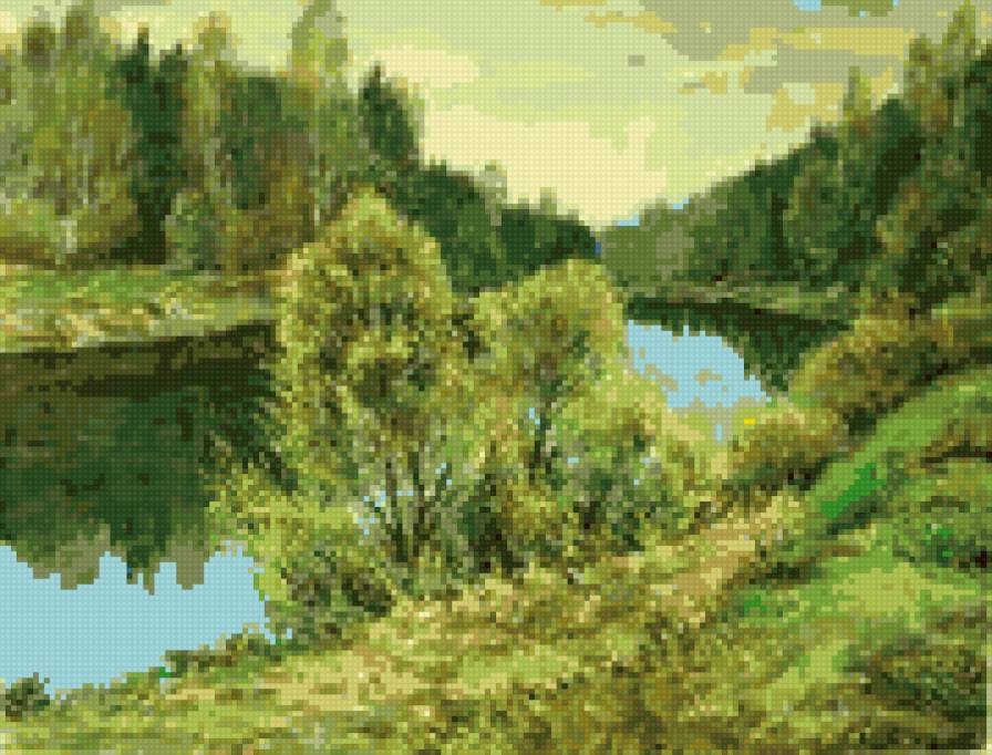 Вечер (худ. Прохоров) - река, пейзаж, живопись, лес - предпросмотр