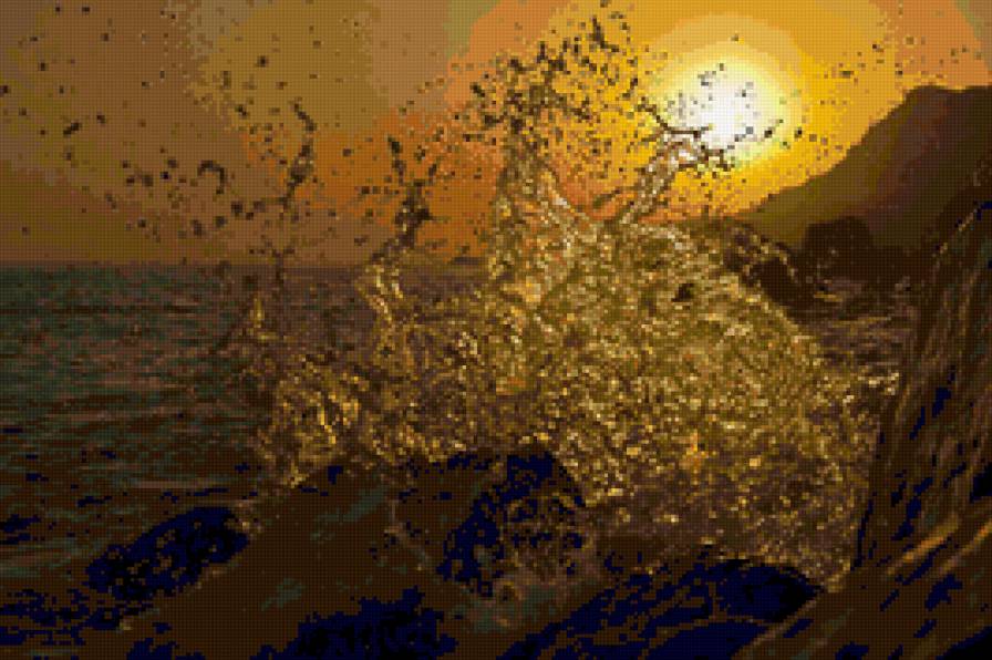 волна - закат, море, шторм - предпросмотр