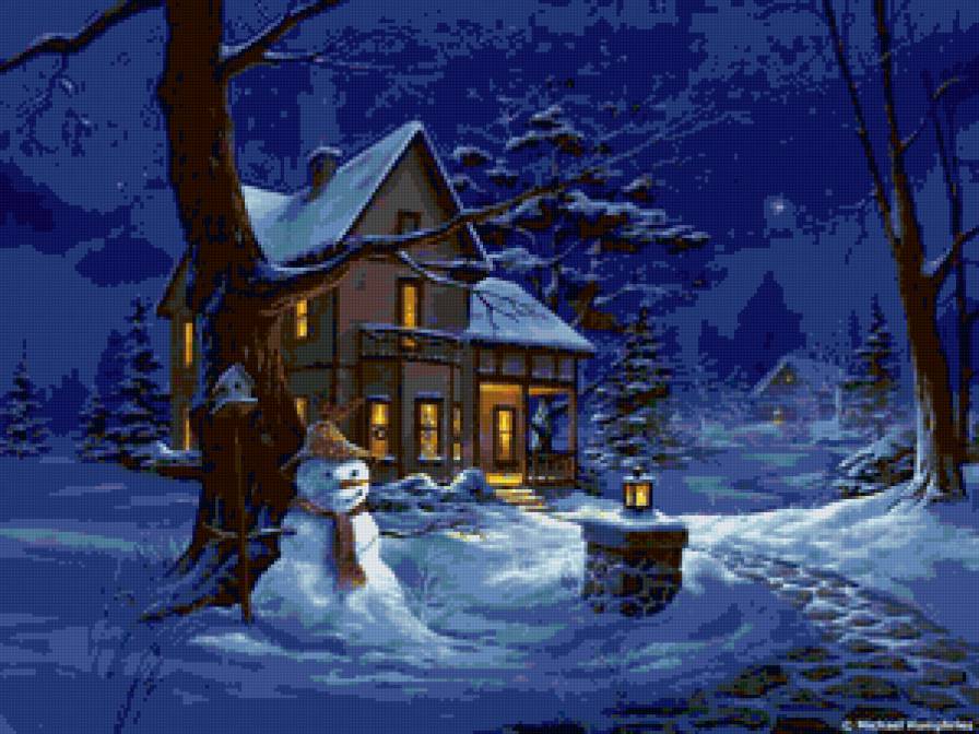 Зимний вечер - зима, пейзаж - предпросмотр