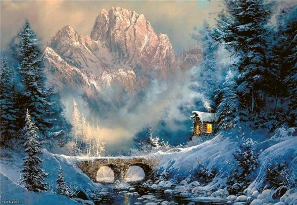 Зимний пейзаж - пейзаж, зима, мостик - оригинал