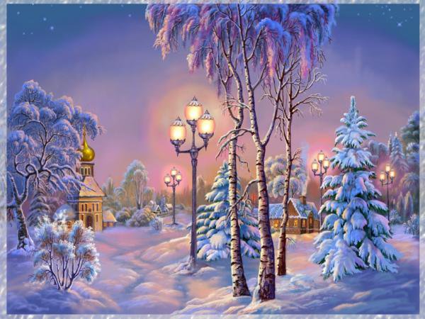 Зимний вечер - зима, пейзаж - оригинал