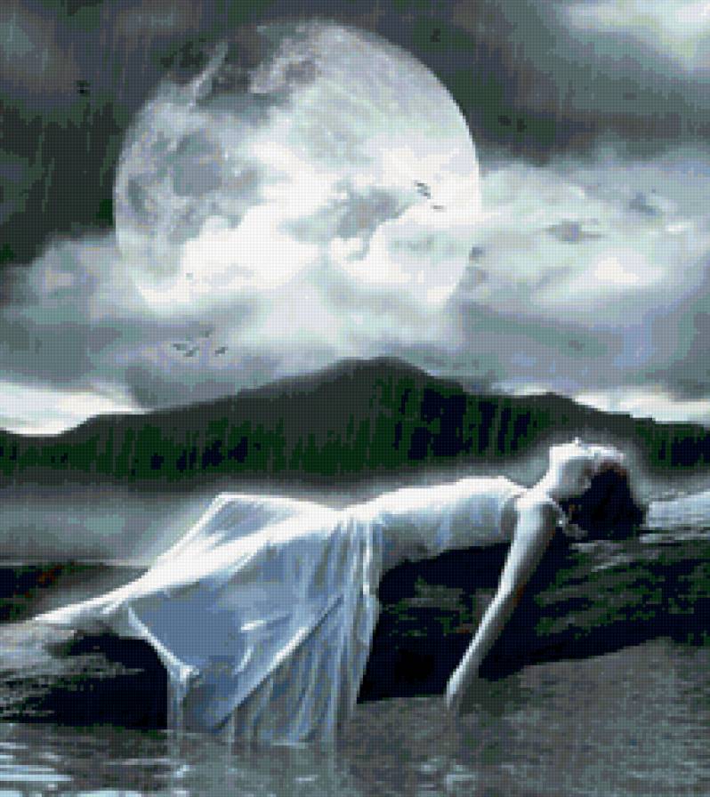 тоска - луна, вода, тоска, девушка, дождь - предпросмотр