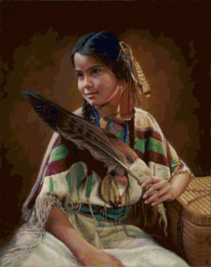 Индейские мотивы - 2 - картина, живопись, девушка, портрет - предпросмотр