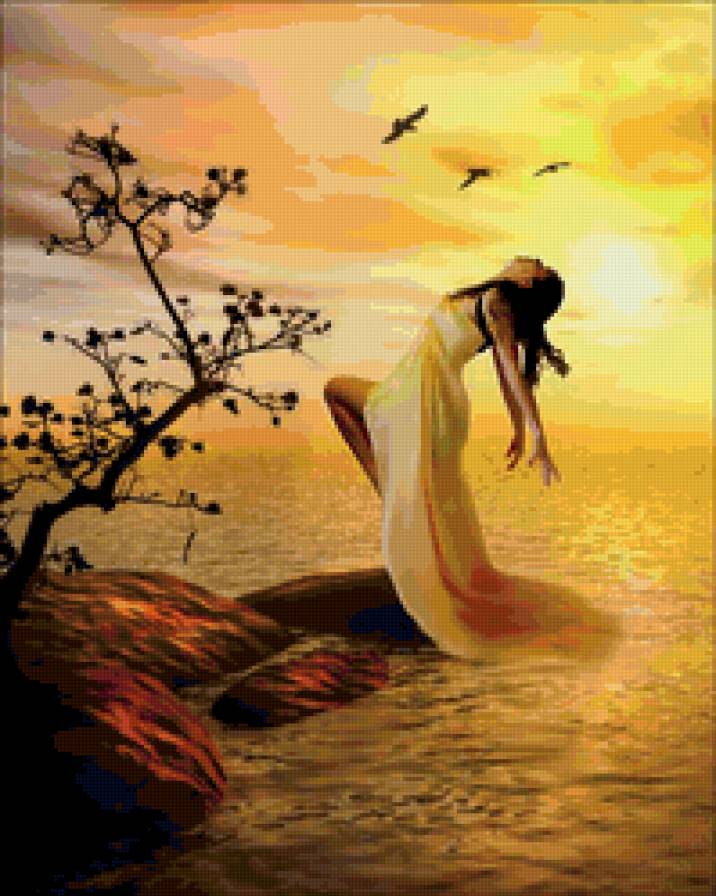 у моря - вода, закат, девушка, море - предпросмотр